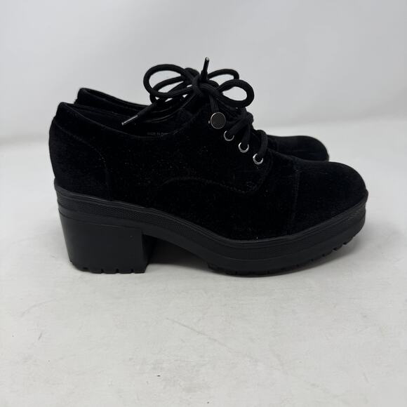 Urban Outfitters Black Velvet Lace-Up Chunky Platform Heels 90s Y2K Style Size 7 - Picture 5 of 14
